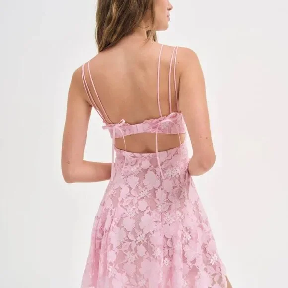 FOR LOVE & LEMONS Kate Mini Floral Dress in Pink NWT